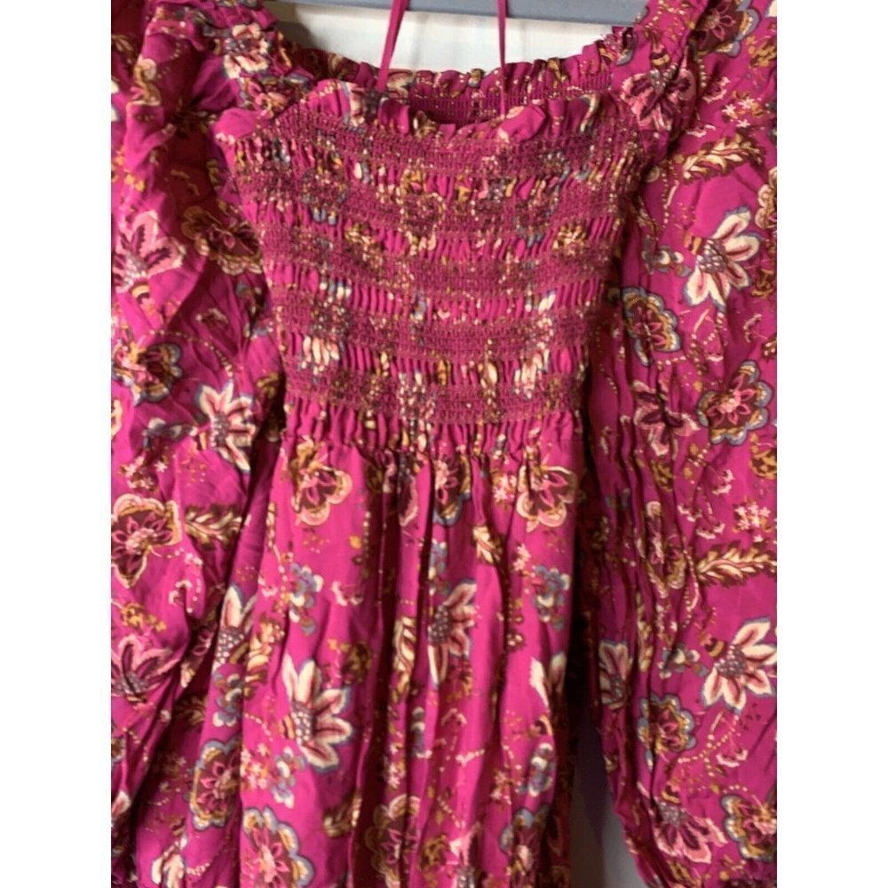 Free People Sweet Escape Smocked Shirred Maxi Dress Size S Boho Pink Floral NEW - Picture 7 of 9